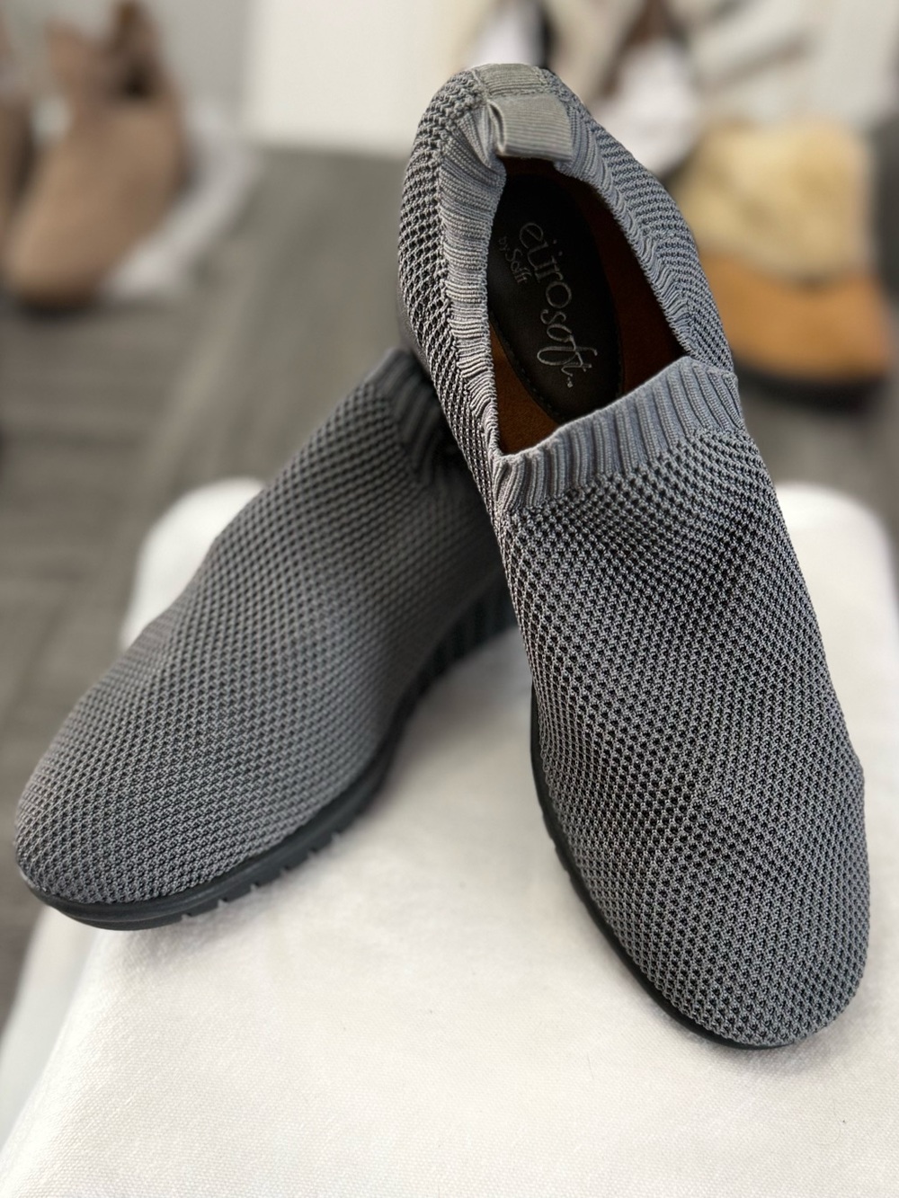 8M Women’s Euro Soft Jesse Grey FlyKnit Wedge Slip-on’s